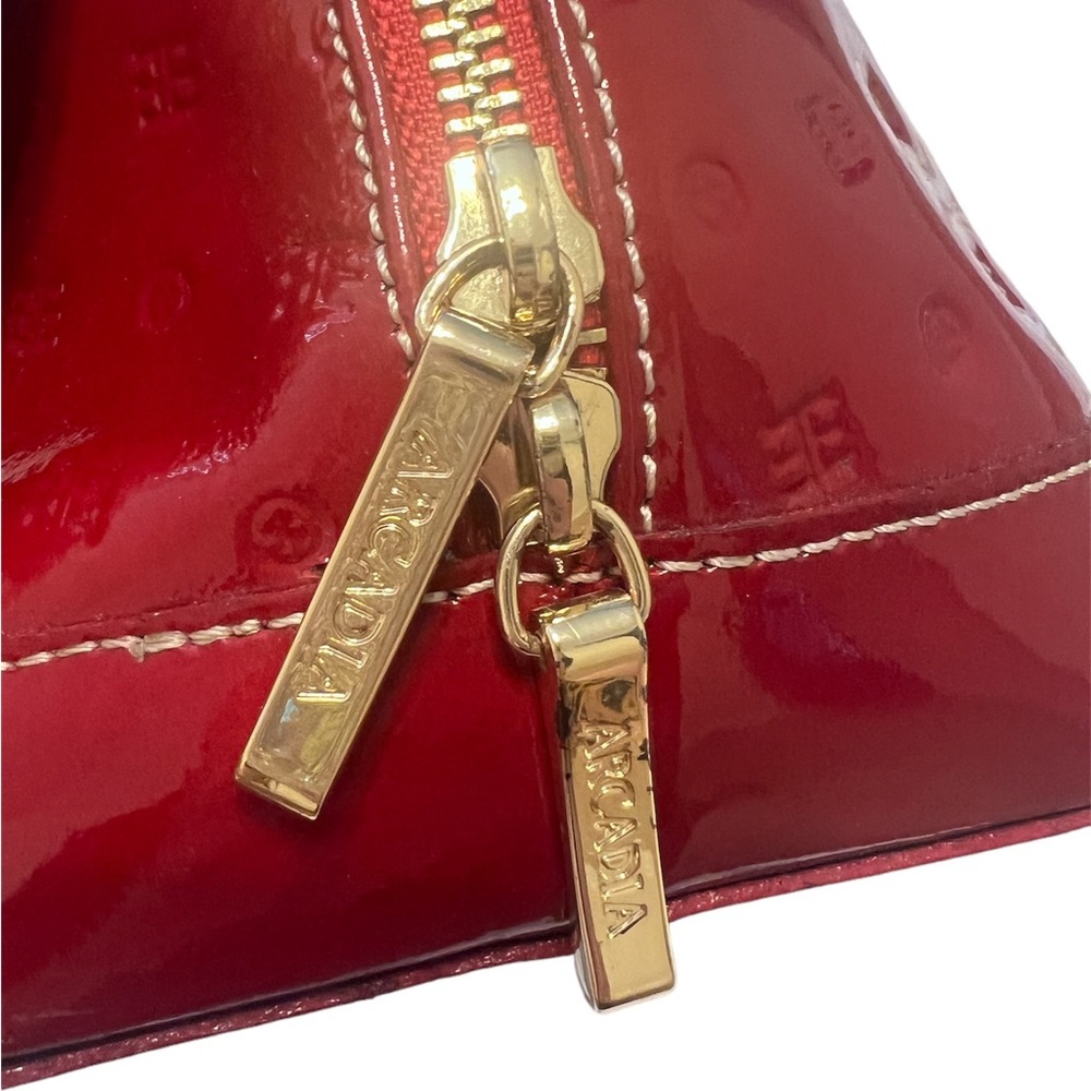 Arcadia Genuine Patent Leather Embossed Logo Satchel Handbag Made In Italy - Picture 6 of 9